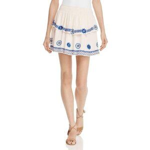 Cream and Blue Embroidered Women's Skirt Size Large